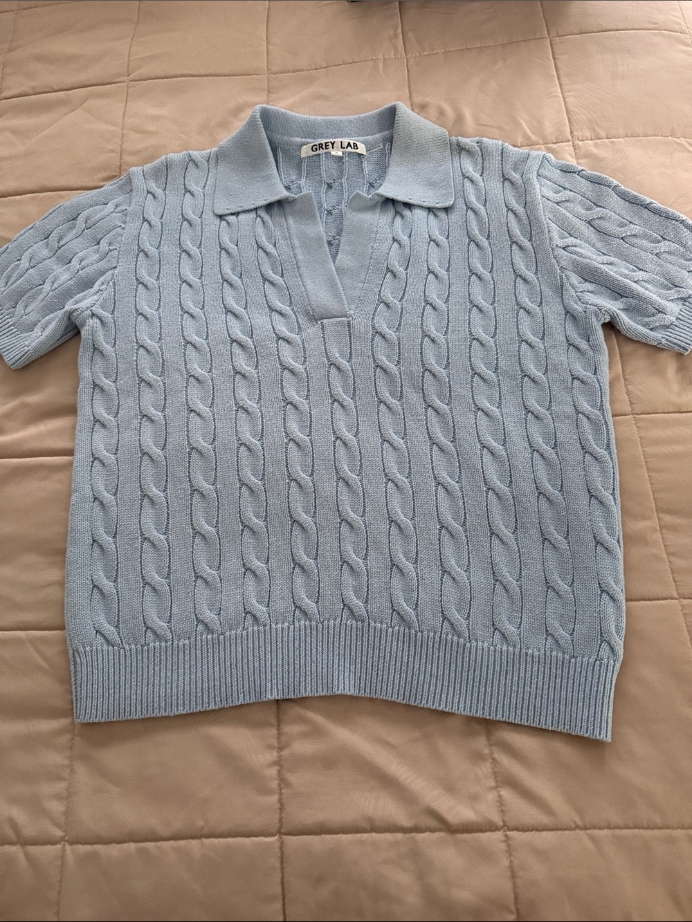 GREY LAB Light Blue Cable-Knit V-Neck Sweater size M